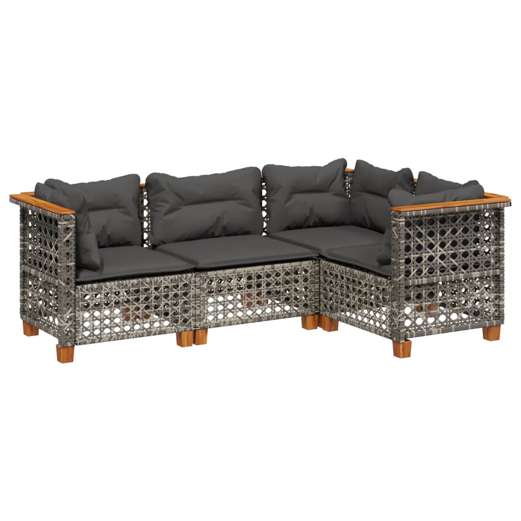sofasæt til haven 4 dele med hynder polyrattan grå