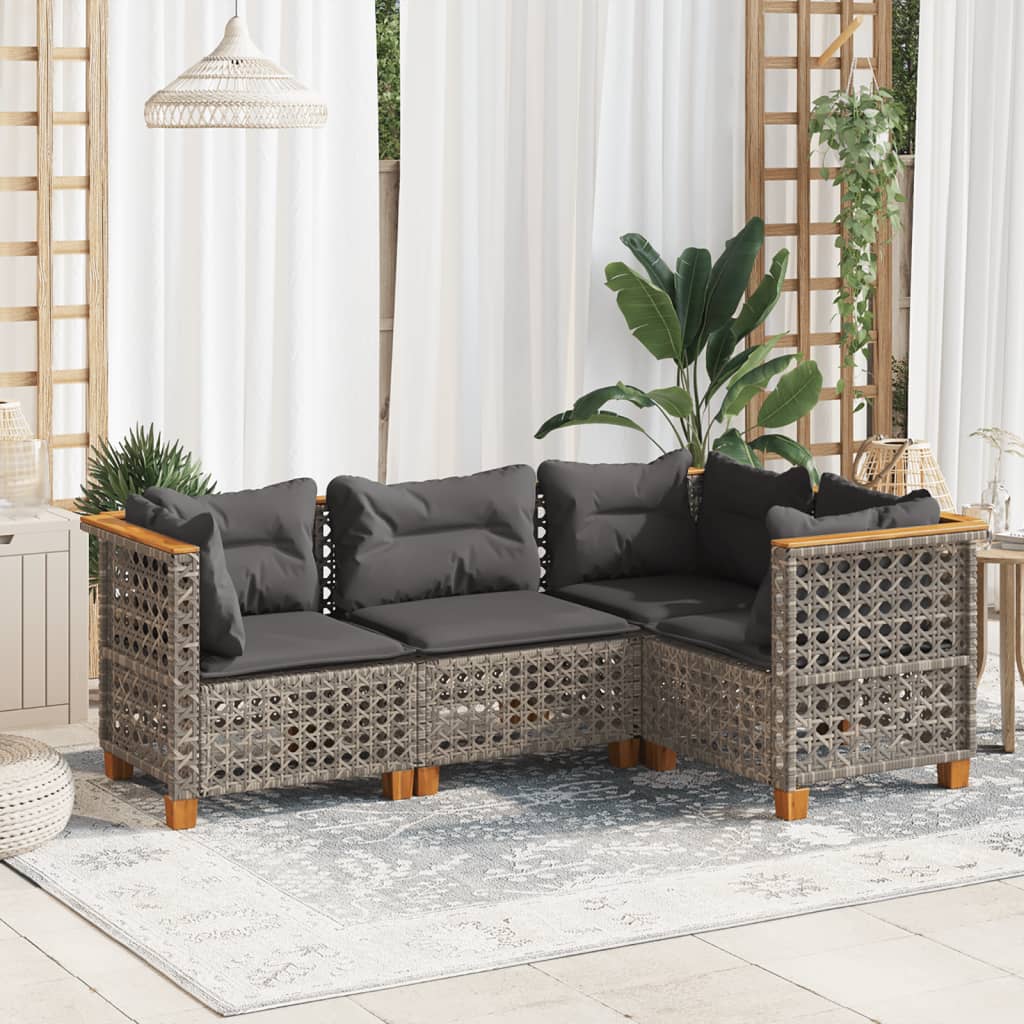 sofasæt til haven 4 dele med hynder polyrattan grå