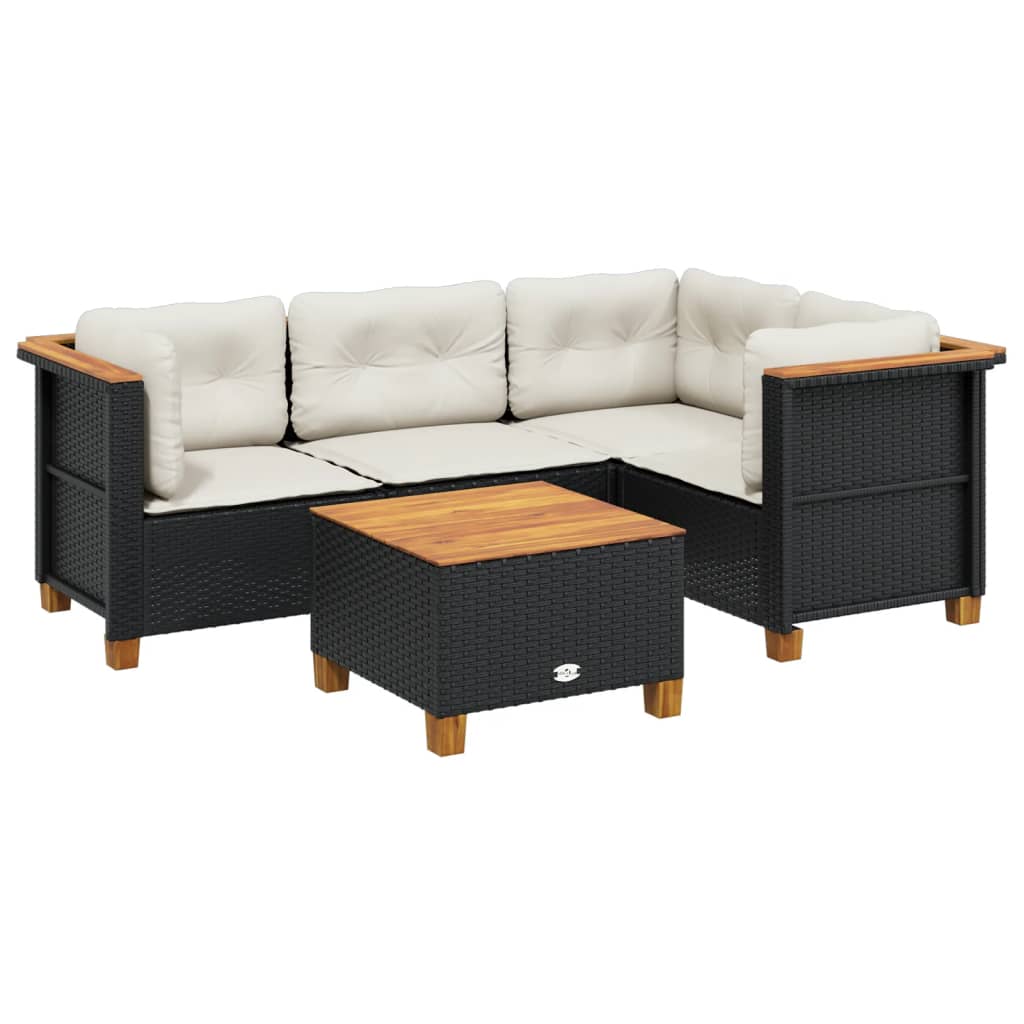 sofasæt til haven 5 dele med hynder polyrattan sort