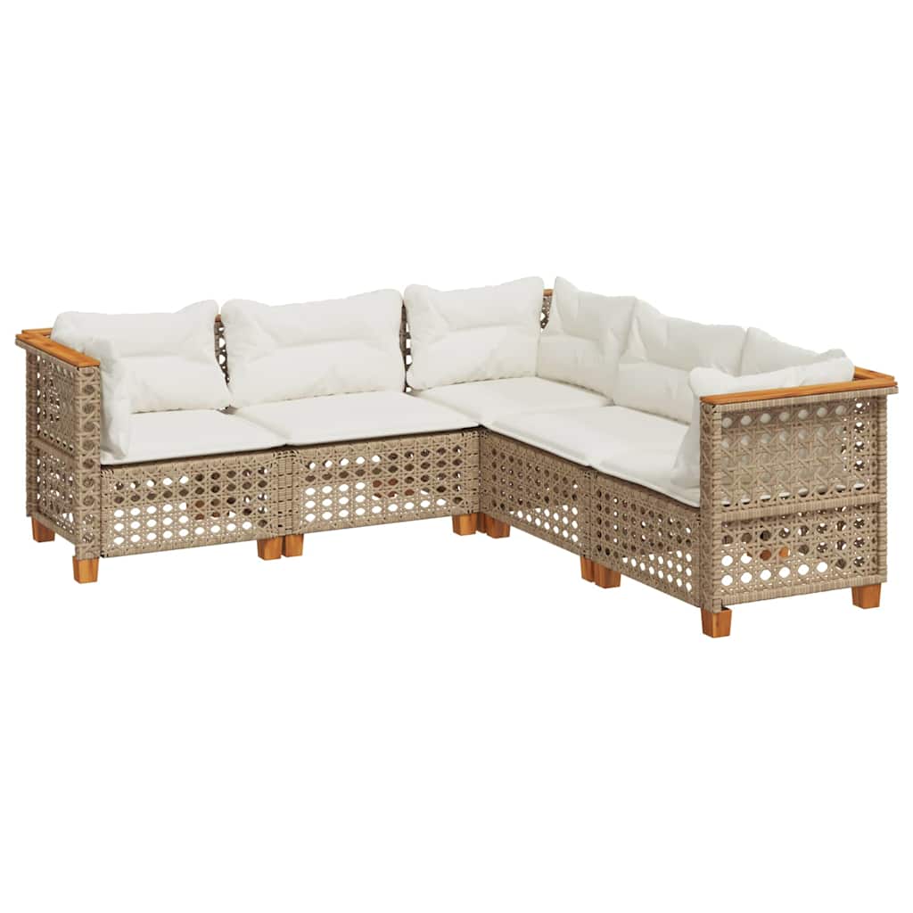 sofasæt til haven 5 dele med hynder polyrattan beige