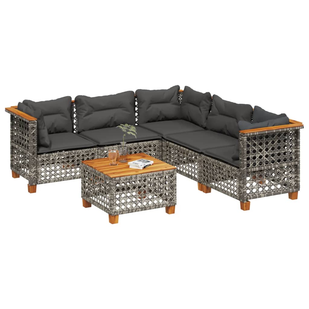 sofasæt til haven 6 dele med hynder polyrattan grå