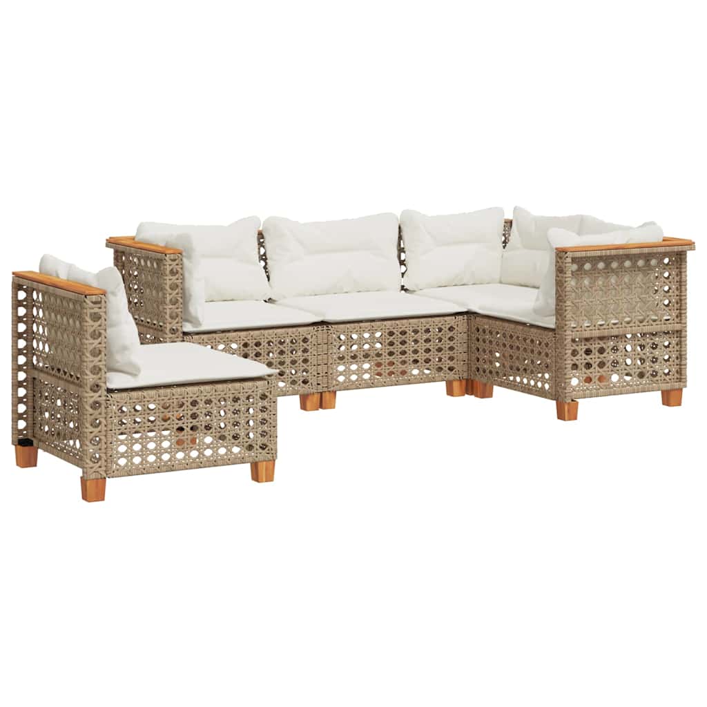 sofasæt til haven 5 dele med hynder polyrattan beige