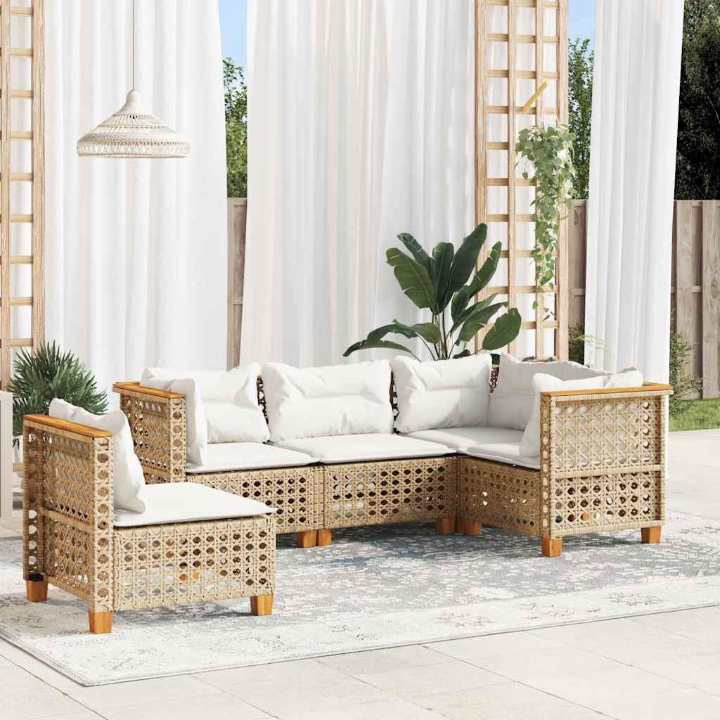 sofasæt til haven 5 dele med hynder polyrattan beige