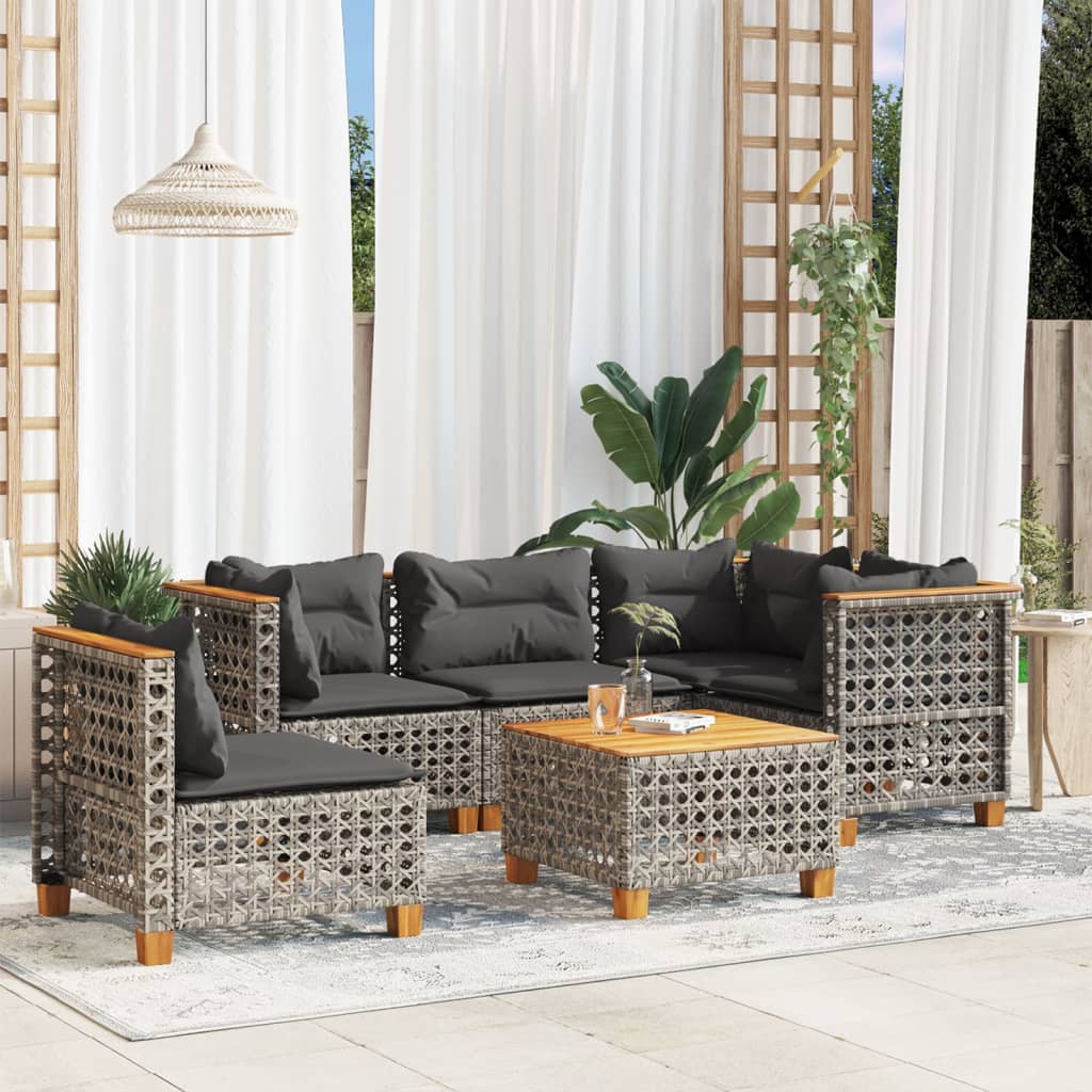 sofasæt til haven 6 dele med hynder polyrattan grå