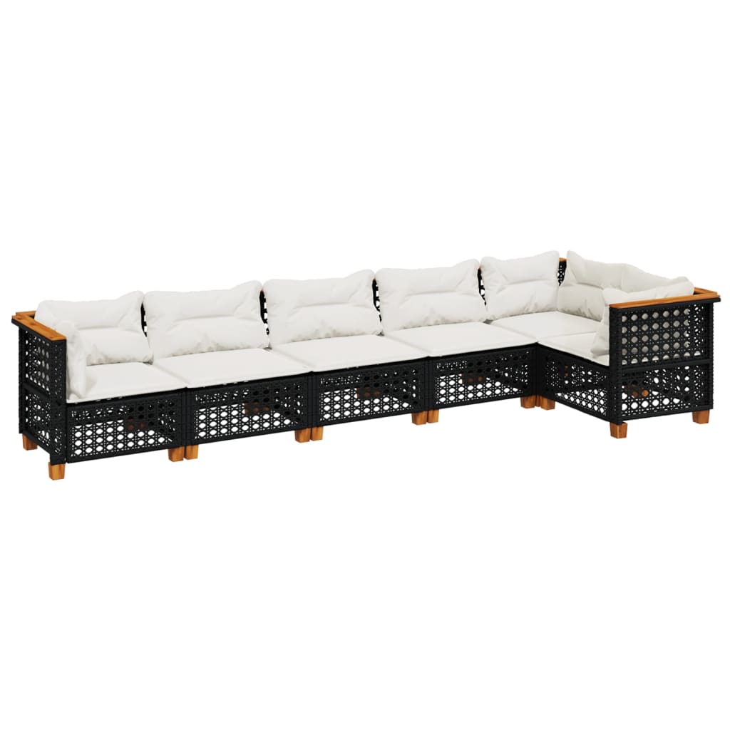 sofasæt til haven 6 dele med hynder polyrattan sort