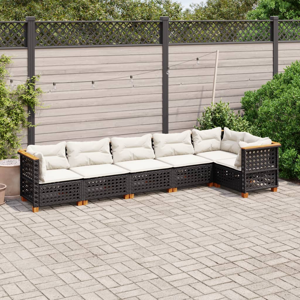 sofasæt til haven 6 dele med hynder polyrattan sort