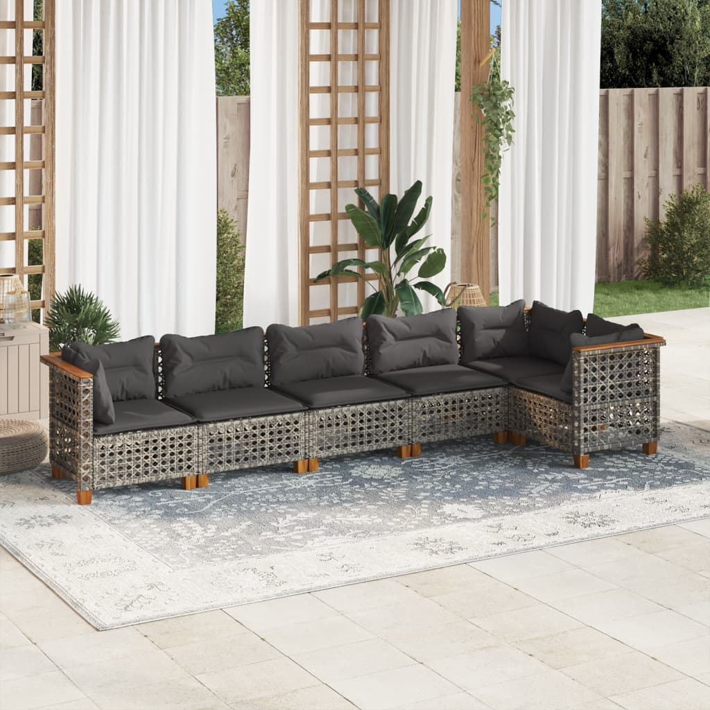 sofasæt til haven 6 dele med hynder polyrattan grå