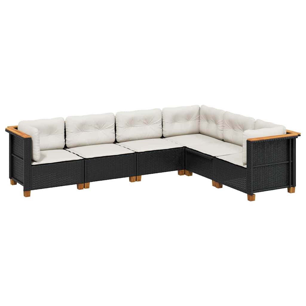 sofasæt til haven 6 dele med hynder polyrattan sort