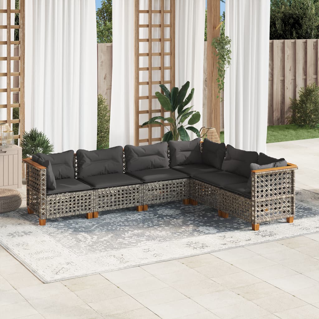 sofasæt til haven 6 dele med hynder polyrattan grå