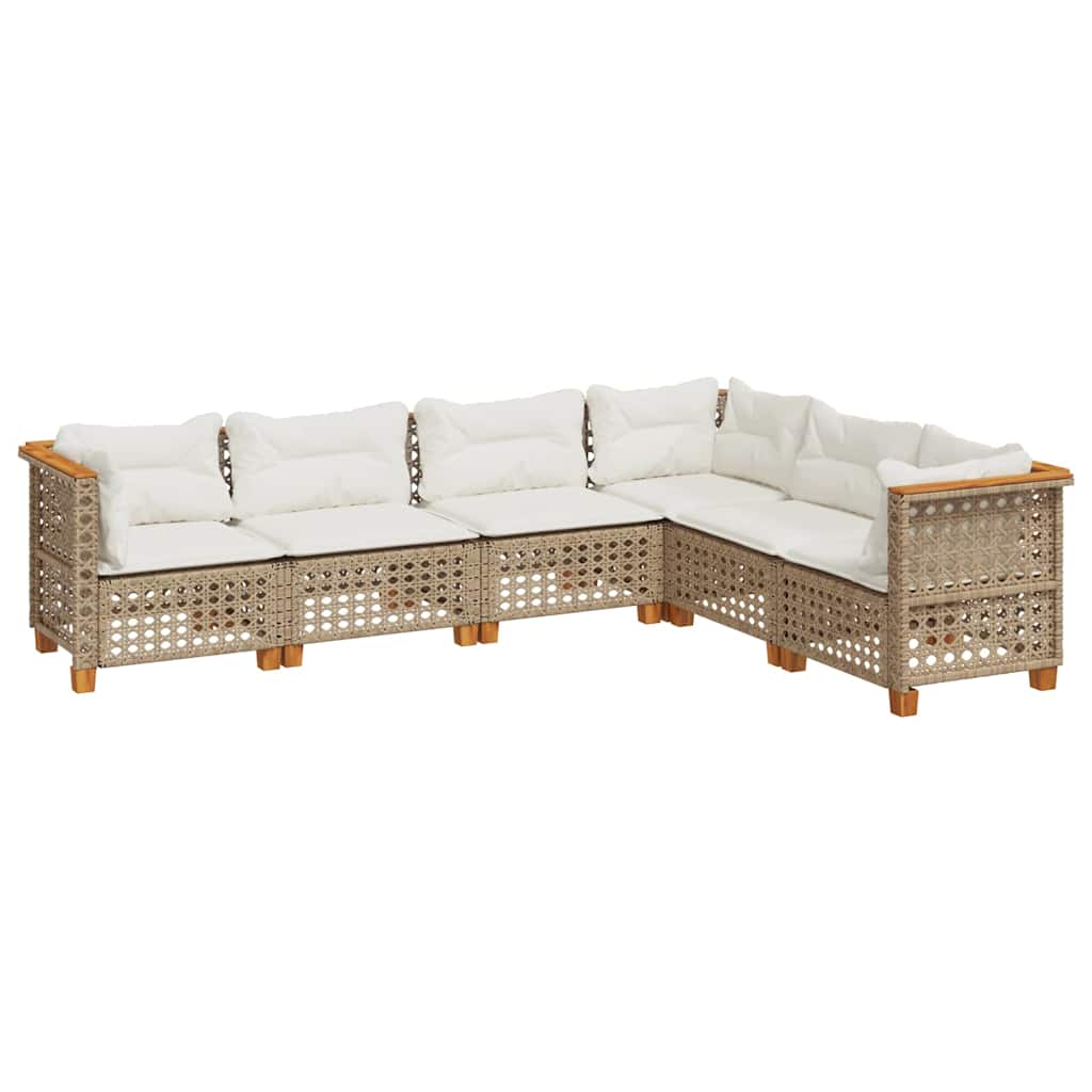 sofasæt til haven 6 dele med hynder polyrattan beige