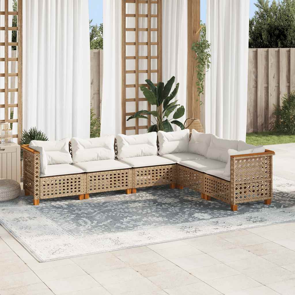 sofasæt til haven 6 dele med hynder polyrattan beige