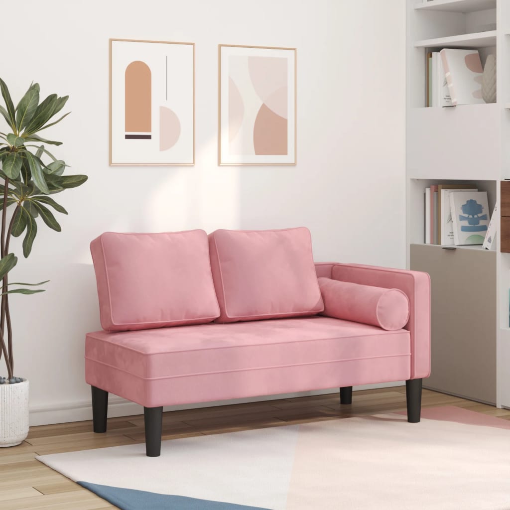 chaiselong med hynder fløjl pink