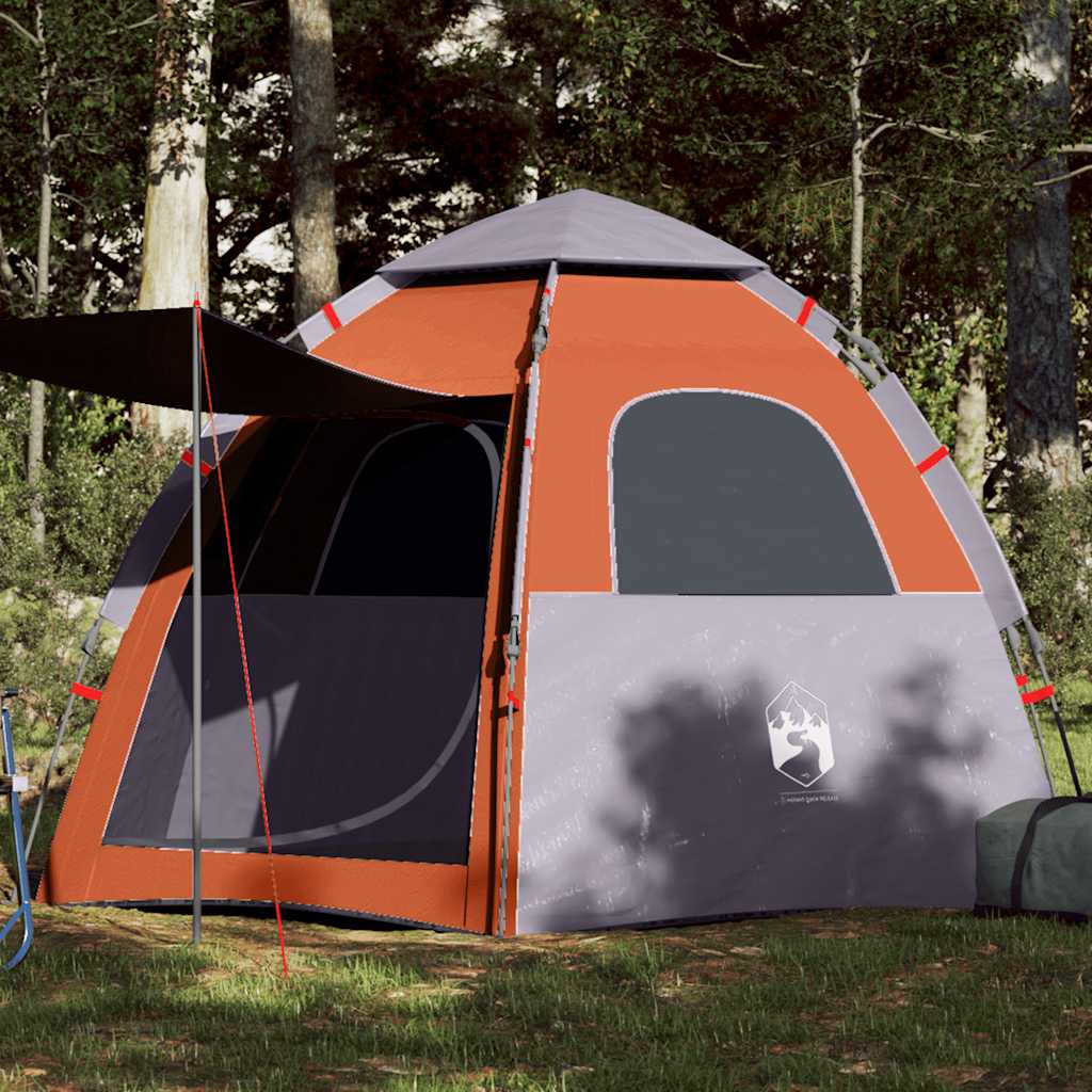 4-personers campingtelt quick-release grå og orange billede