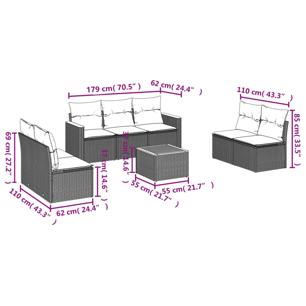 sofasæt til haven 8 dele med hynder polyrattan grå