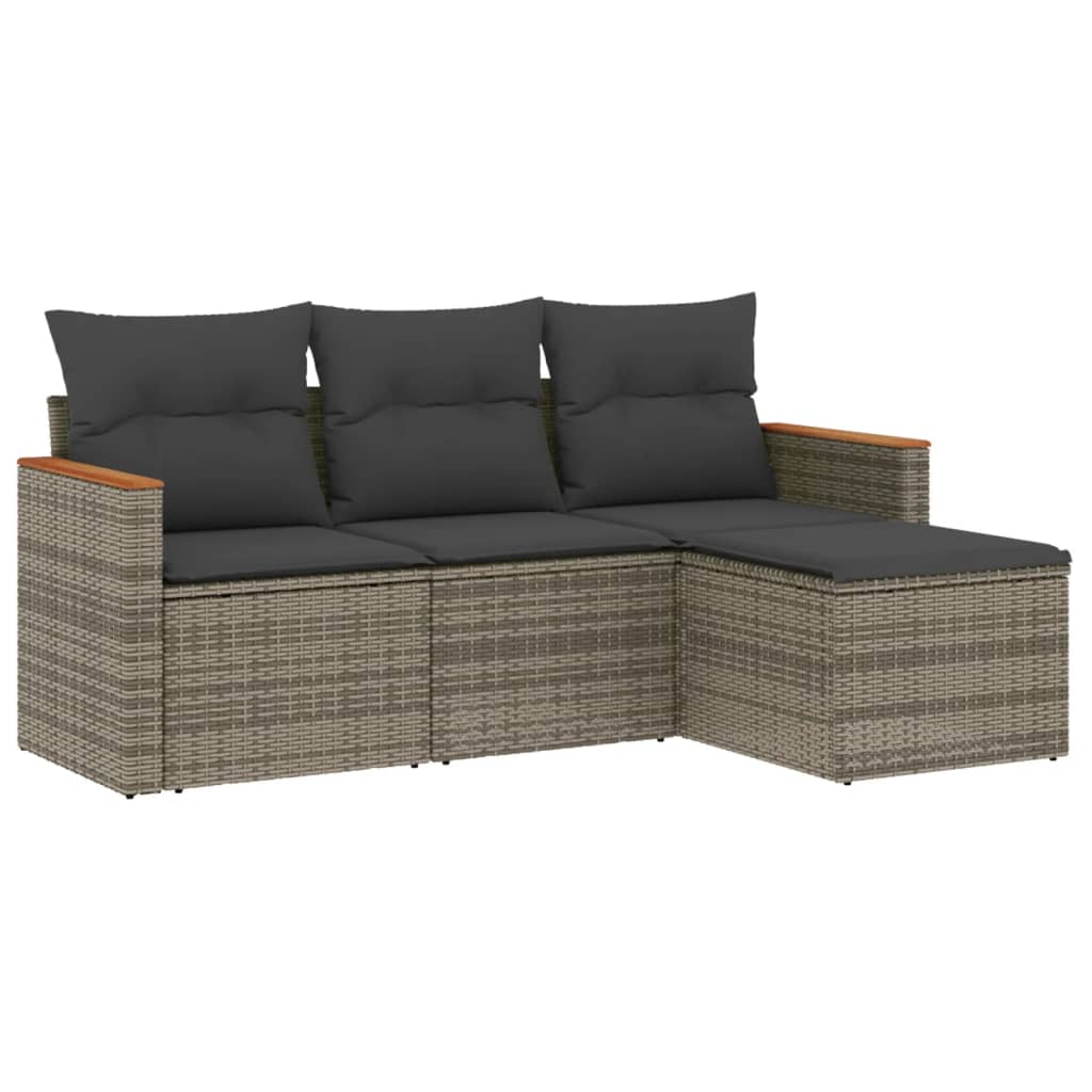sofasæt til haven 4 dele med hynder polyrattan grå