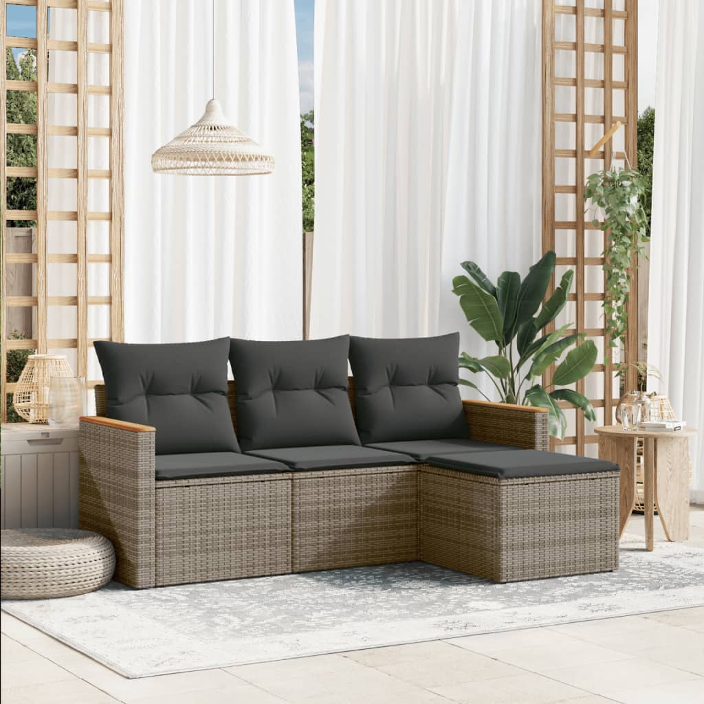 sofasæt til haven 4 dele med hynder polyrattan grå