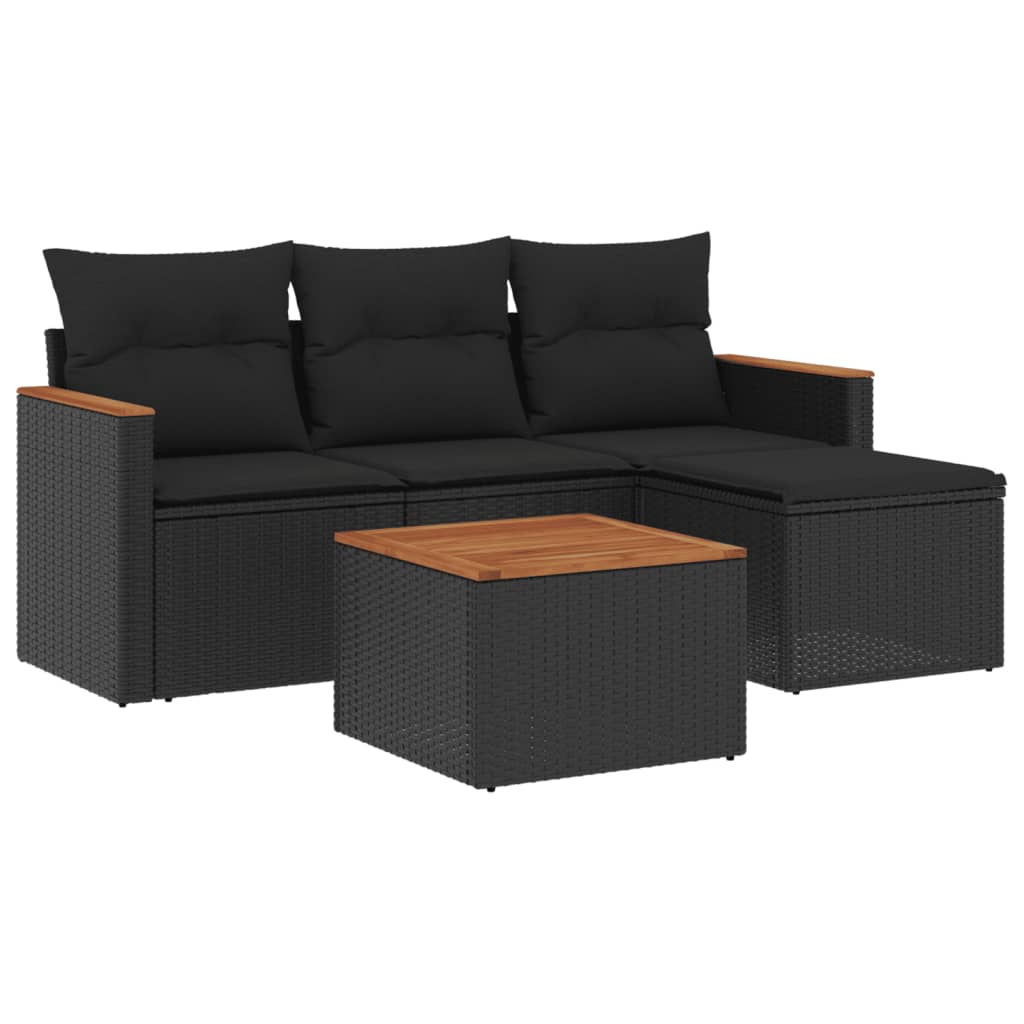 sofasæt til haven 5 dele med hynder polyrattan sort