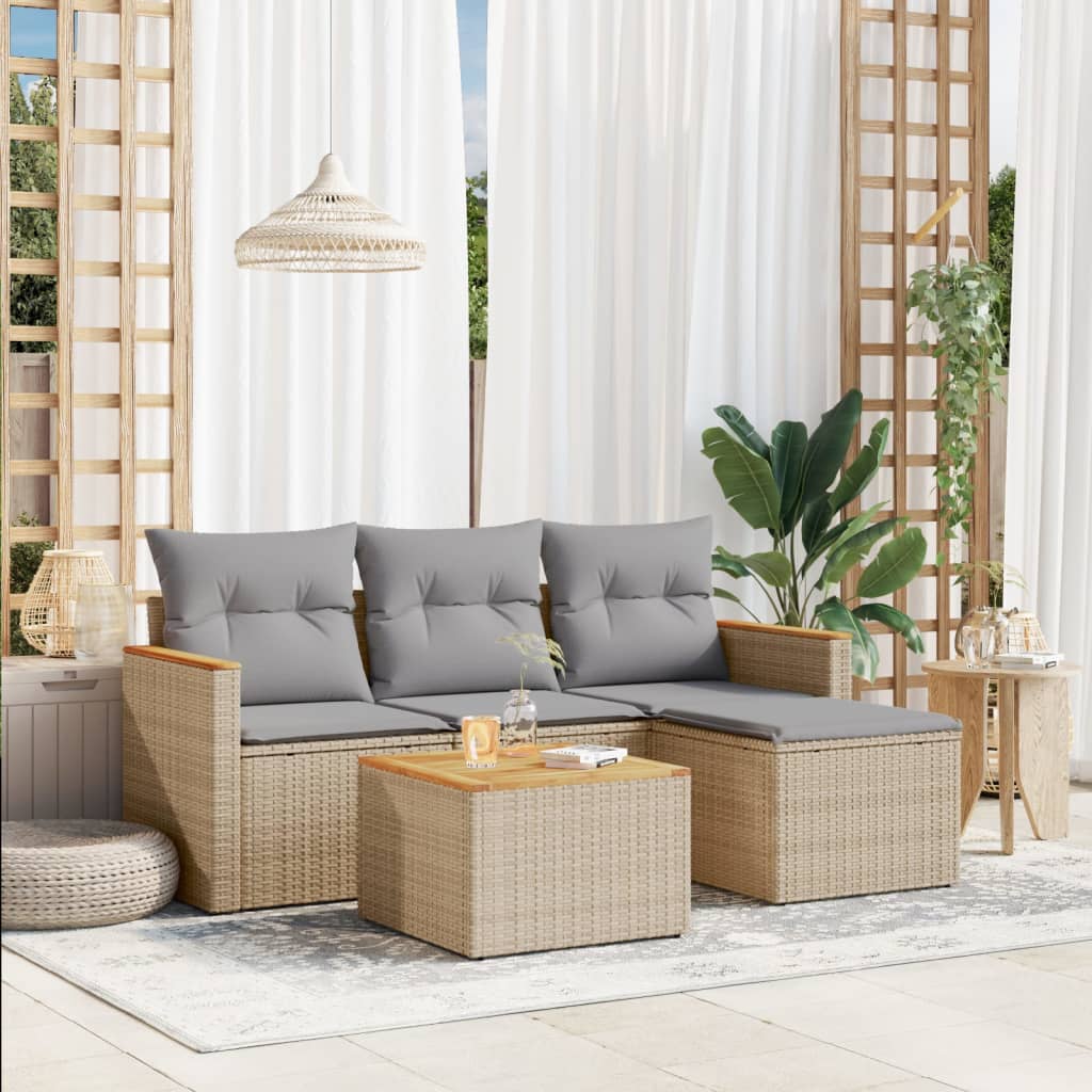 sofasæt til haven 5 dele med hynder polyrattan beige