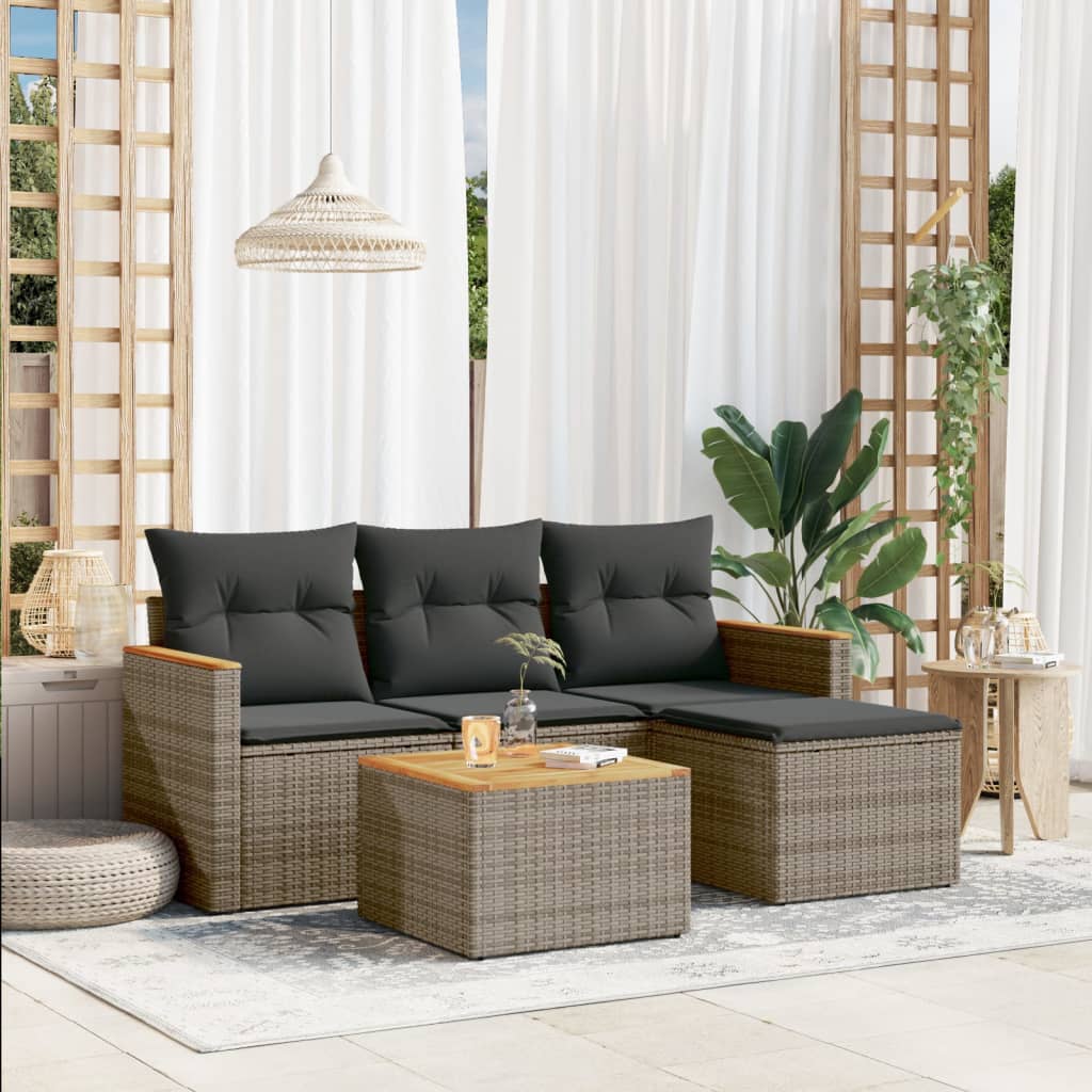 sofasæt 5 dele med hynder polyrattan grå