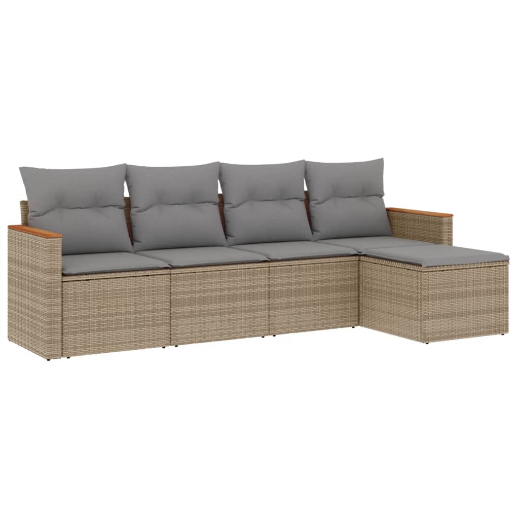 sofasæt til haven 5 dele med hynder polyrattan beige
