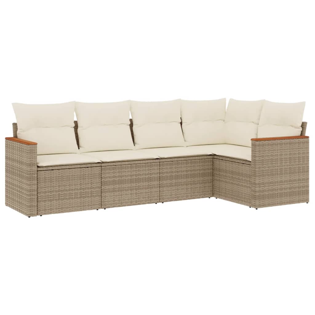 sofasæt til haven 5 dele med hynder polyrattan beige