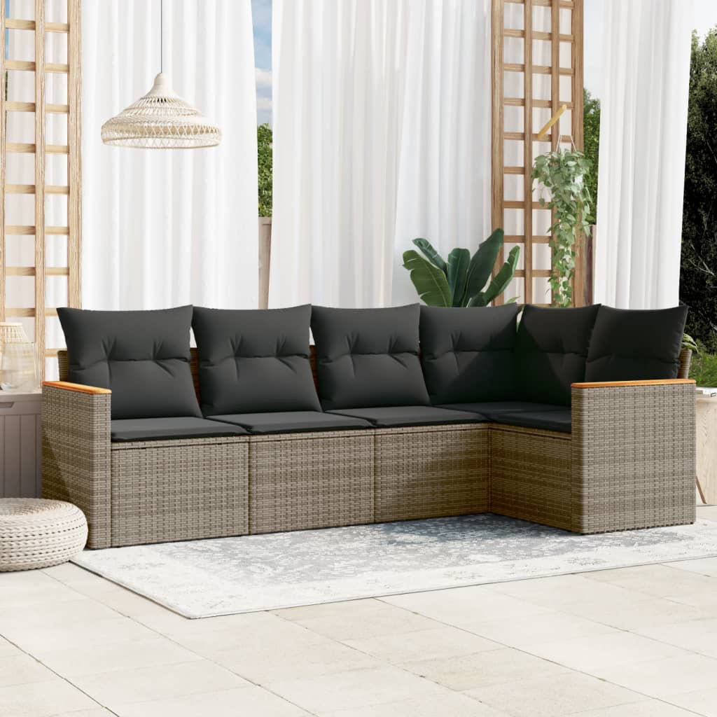 sofasæt 5 dele med hynder polyrattan grå