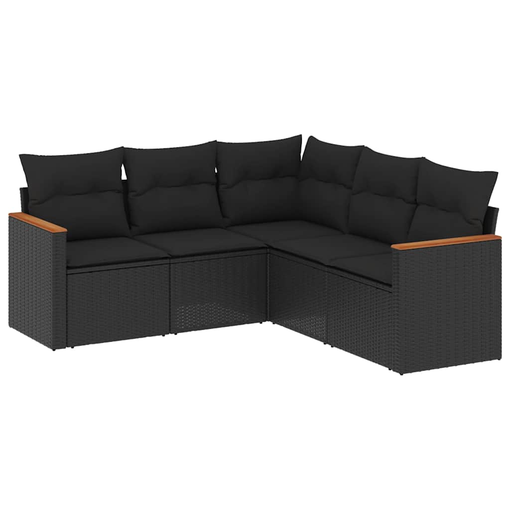 sofasæt til haven 5 dele med hynder polyrattan sort