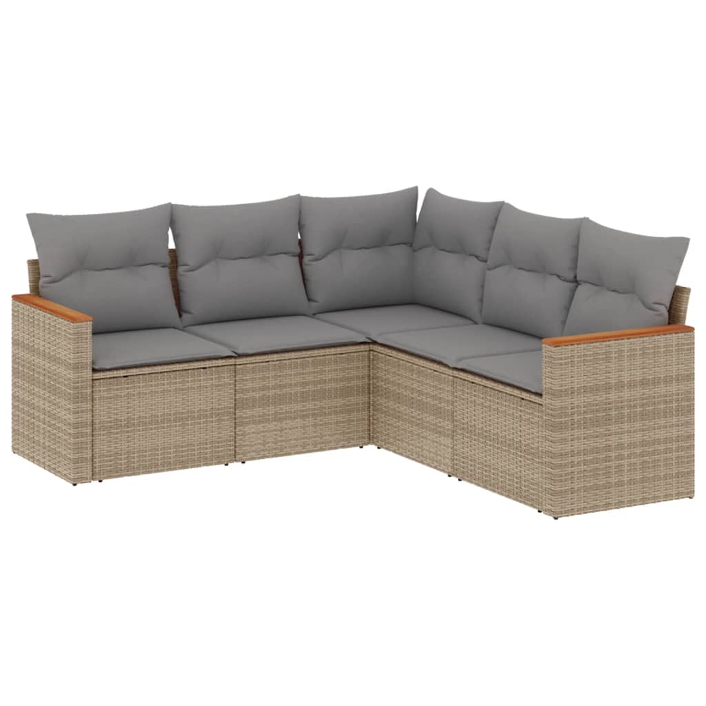 sofasæt til haven 5 dele med hynder polyrattan beige