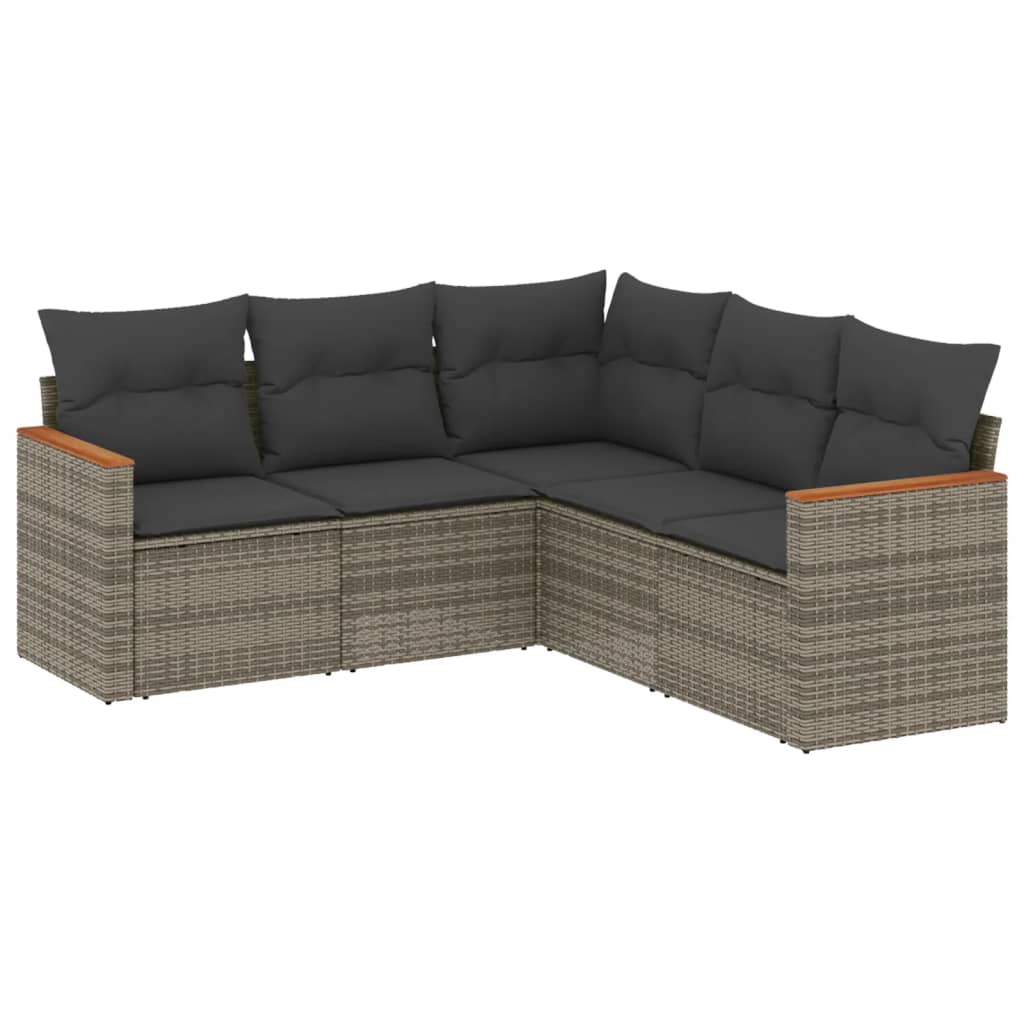 sofasæt 5 dele med hynder polyrattan grå