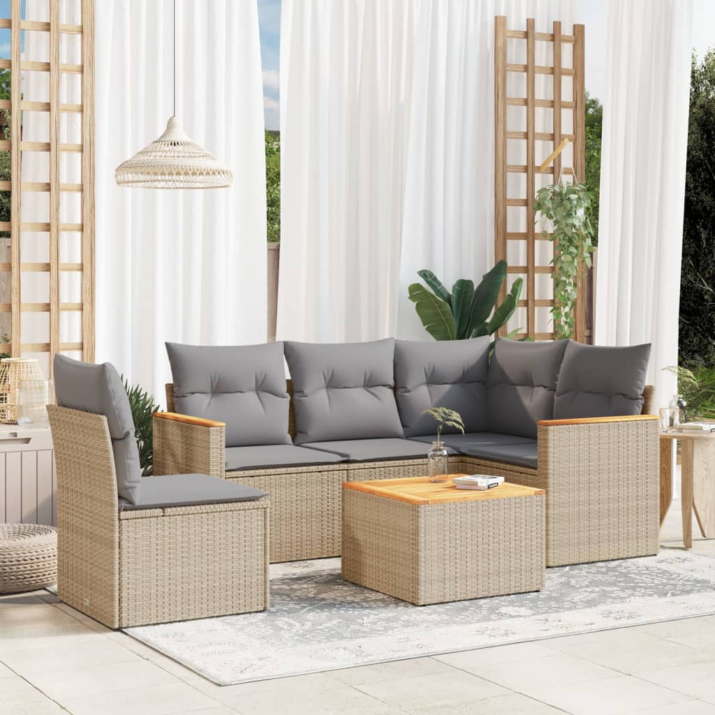 sofasæt til haven 6 dele med hynder polyrattan beige