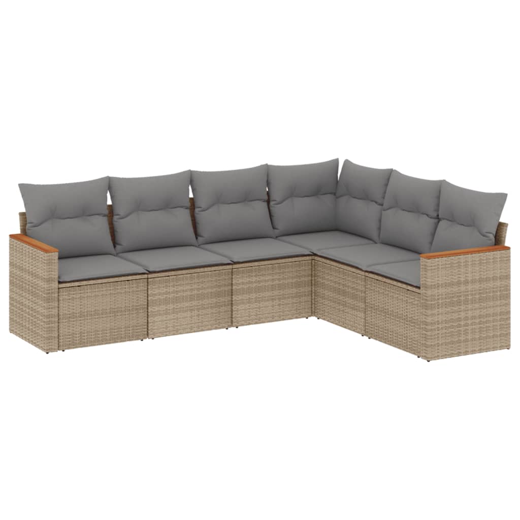 sofasæt til haven 6 dele med hynder polyrattan beige