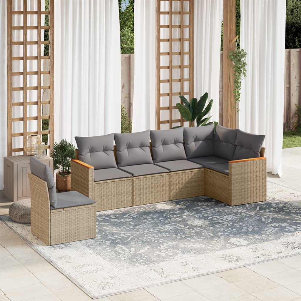 sofasæt til haven 6 dele med hynder polyrattan beige