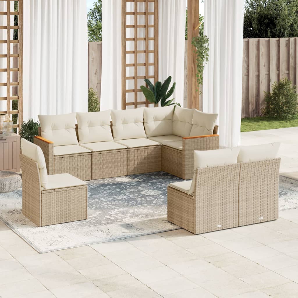 sofasæt til haven 8 dele med hynder polyrattan beige