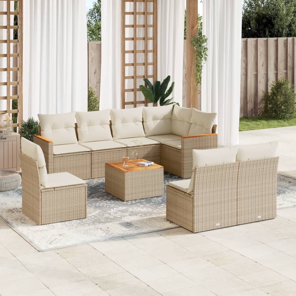 sofasæt til haven 9 dele med hynder polyrattan beige