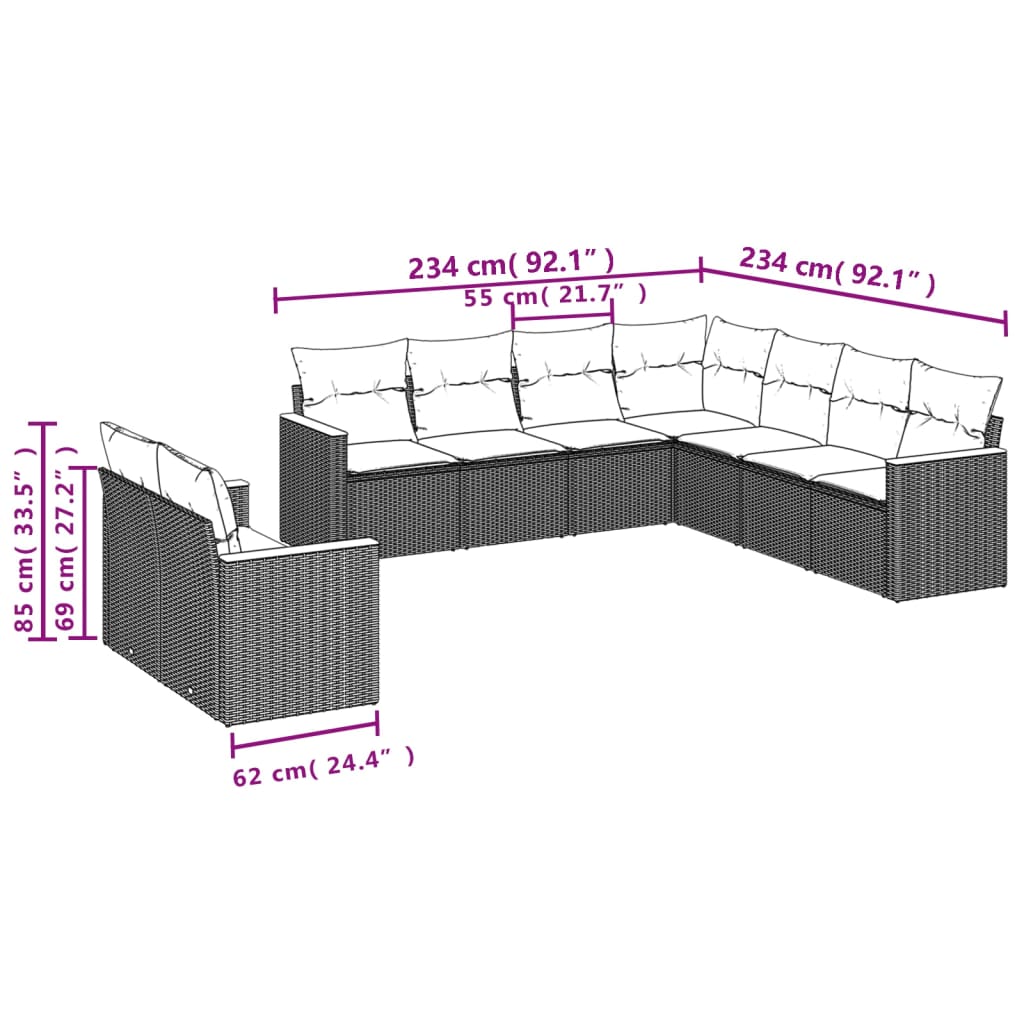 sofasæt til haven 9 dele med hynder polyrattan beige