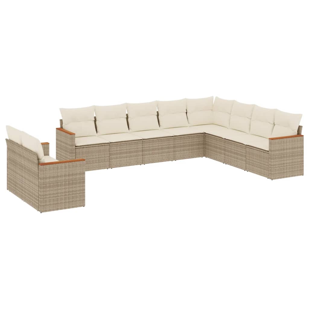 sofasæt til haven 10 dele med hynder polyrattan beige