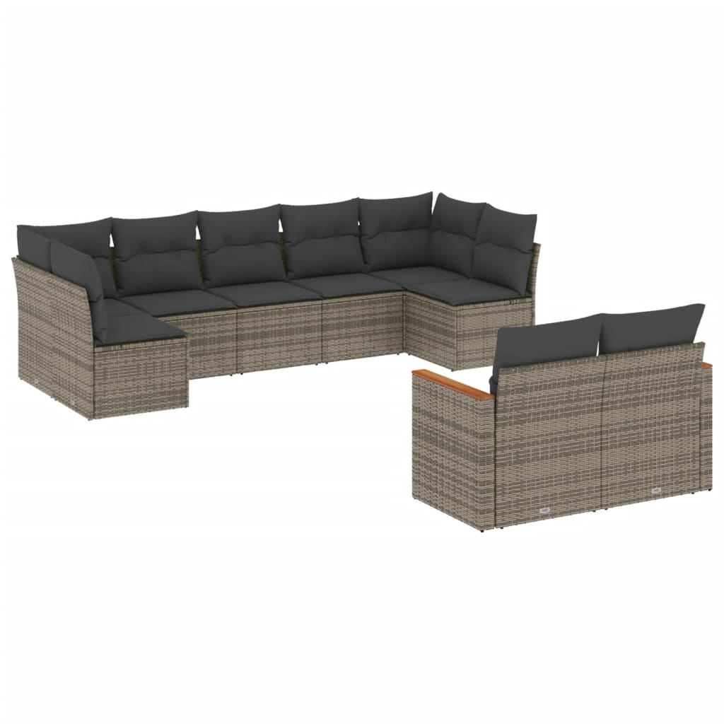 sofasæt til haven 9 dele med hynder polyrattan grå