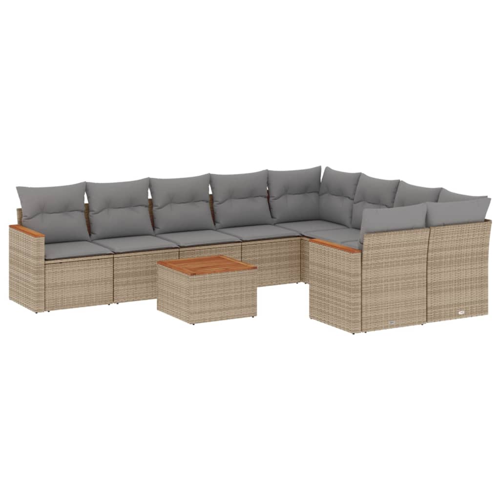 sofasæt til haven 10 dele med hynder polyrattan beige