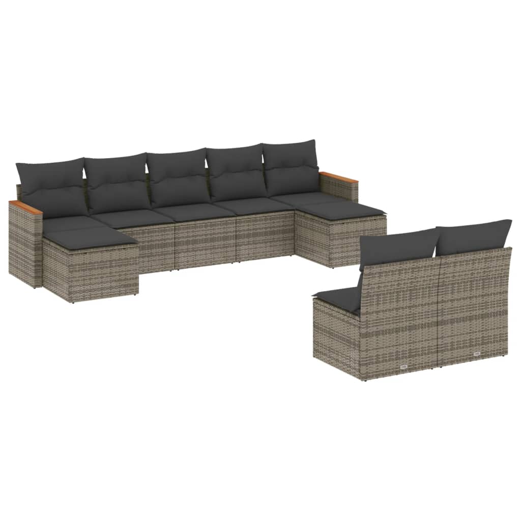 sofasæt til haven 9 dele med hynder polyrattan grå