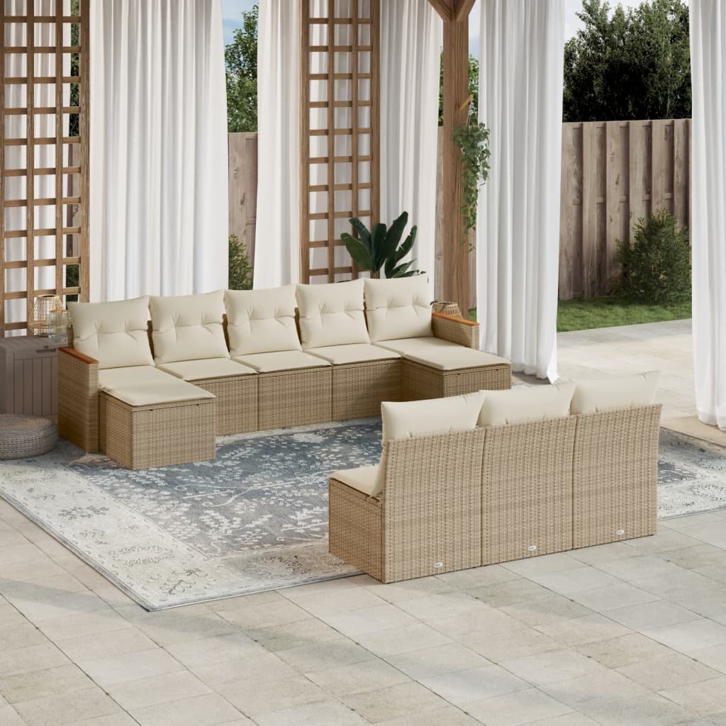sofasæt til haven 10 dele med hynder polyrattan beige