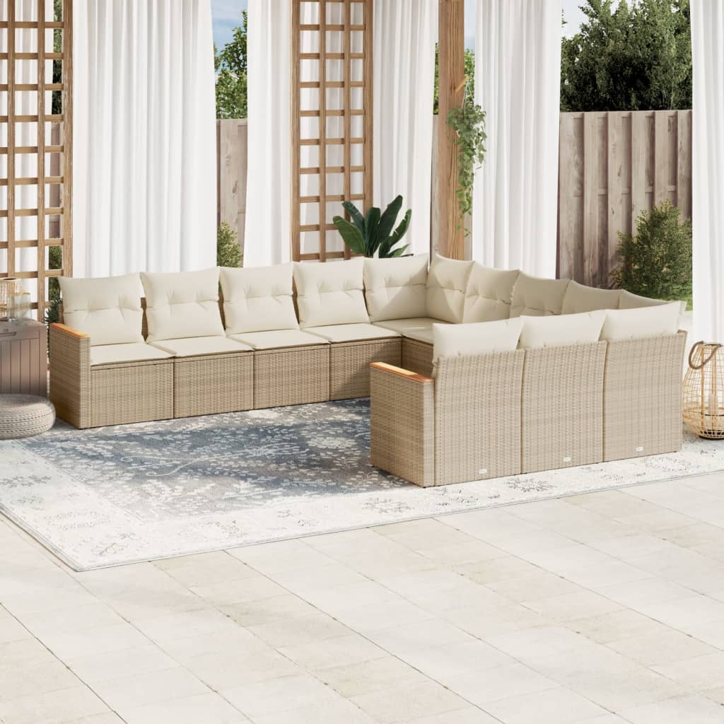 sofasæt til haven 11 dele med hynder polyrattan beige