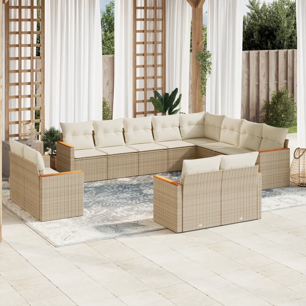 sofasæt til haven 12 dele med hynder polyrattan beige