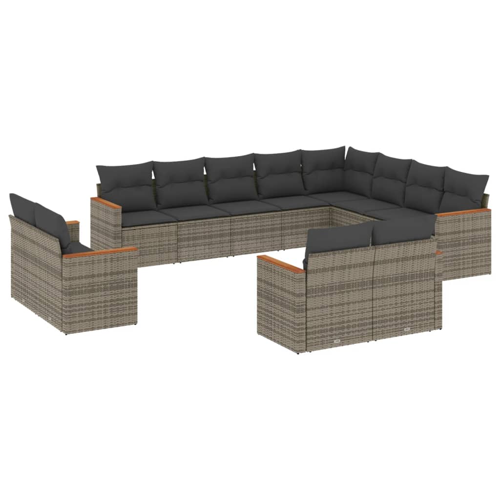 sofasæt til haven 12 dele med hynder polyrattan grå