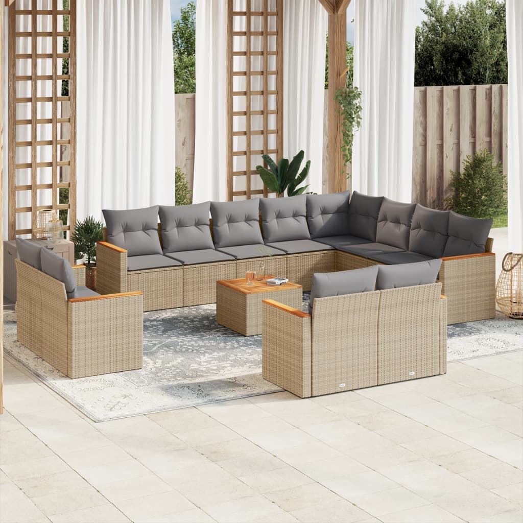 sofasæt til haven 13 dele med hynder polyrattan beige