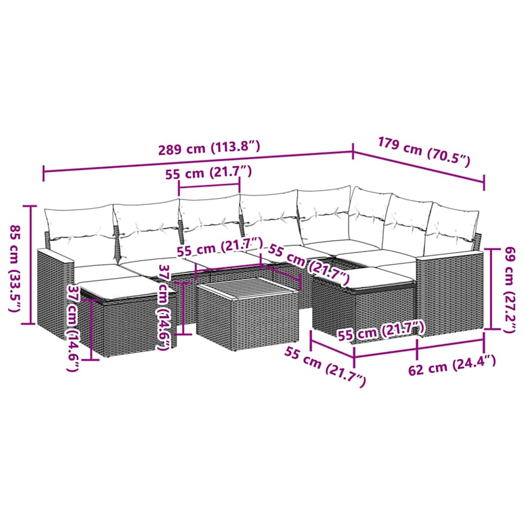 sofasæt til haven 10 dele med hynder polyrattan beige