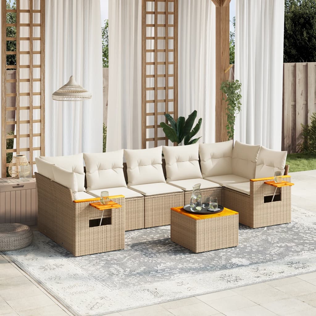 sofasæt til haven 8 dele med hynder polyrattan beige