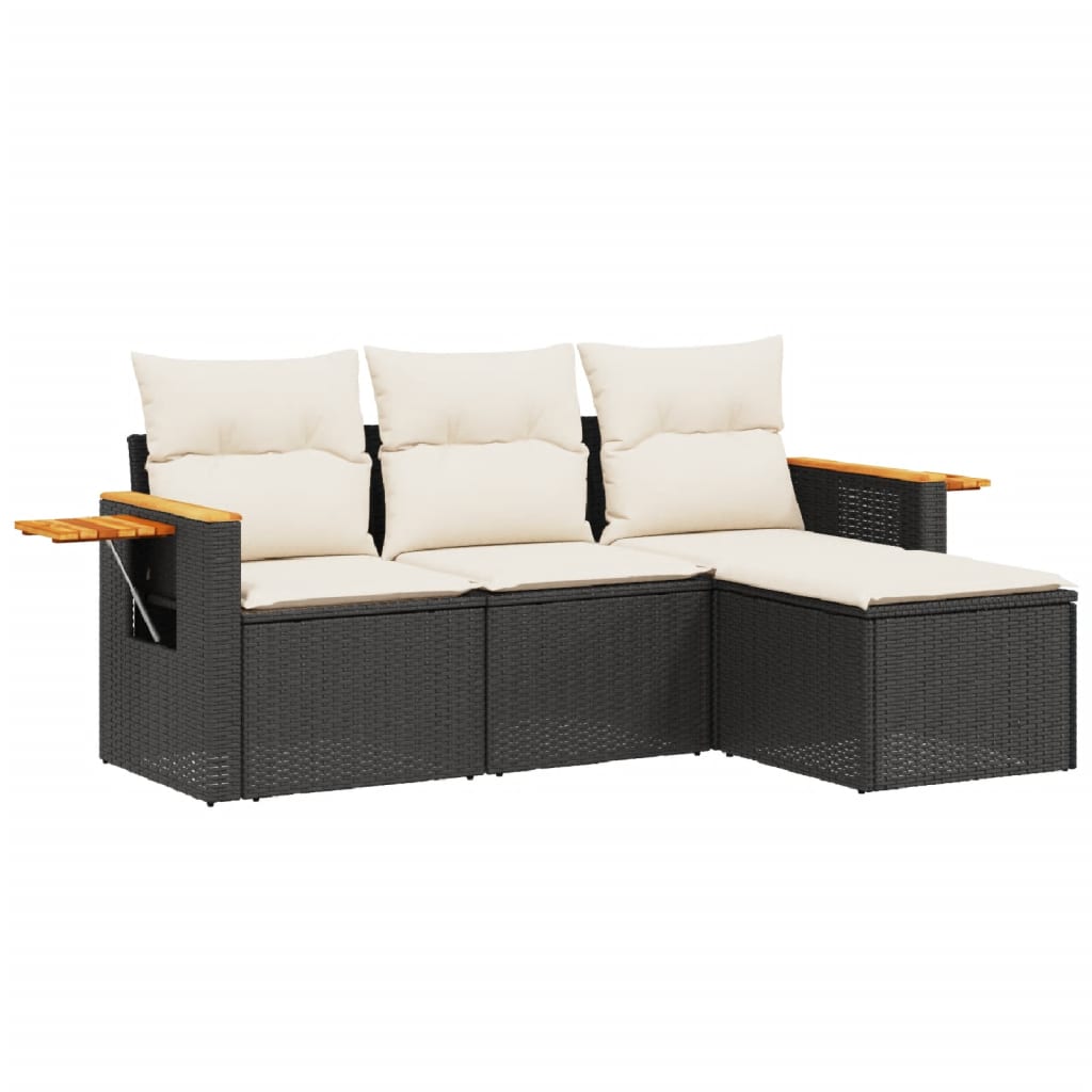 sofasæt til haven 4 dele med hynder polyrattan sort