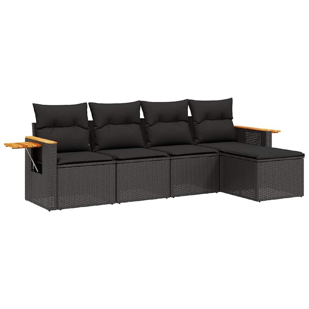 sofasæt til haven 5 dele med hynder polyrattan sort