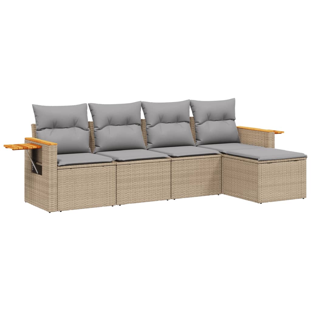 sofasæt til haven 5 dele med hynder polyrattan beige