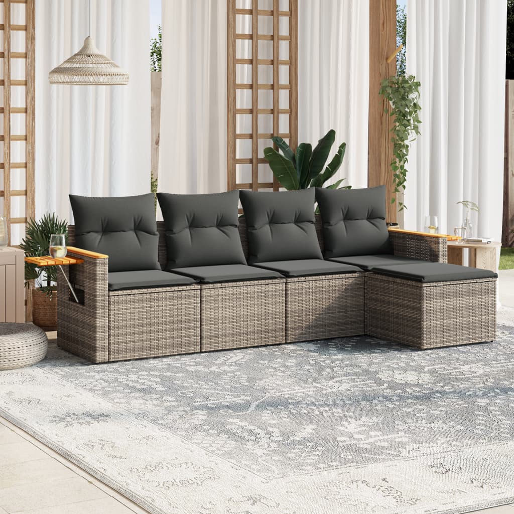 sofasæt 5 dele med hynder polyrattan grå
